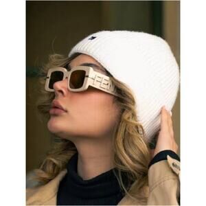 New! Fendi FE40133I 57E Fendigraphy Beige LogoArm  Sunglasses Authentic